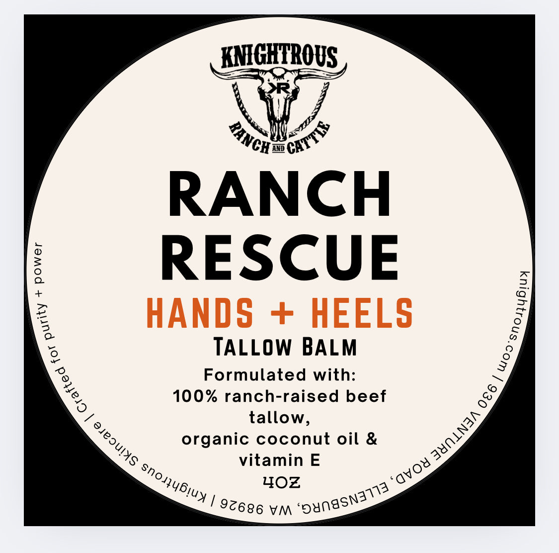 RANCH RESCUE Knightrous Skincare Tallow Balm For Hands + Heels